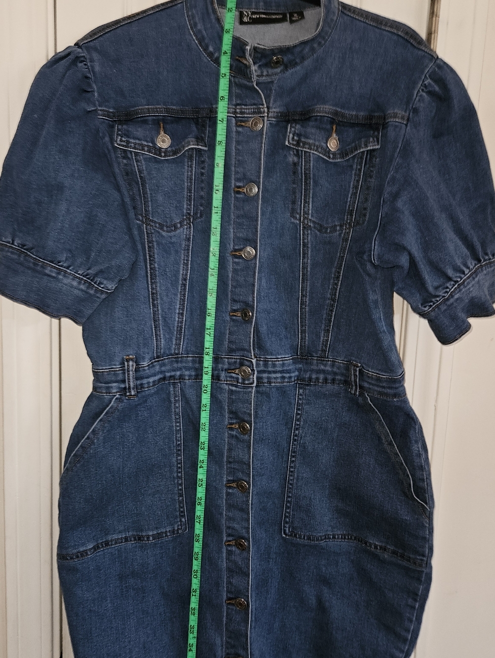 NY&C Co. Puff Sleeve Denim Dress Sz XL - Picture 9 of 14